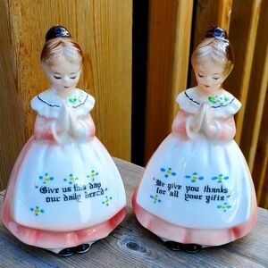 vintage Enesco Japan Pink Prayer Lady Salt and Pepper Shakers